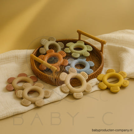 Bijtring – siliconen & hout, bloemvorm