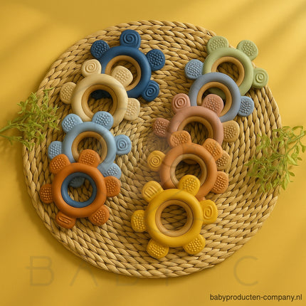 Bijtring – siliconen & hout, bloemvorm