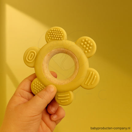 Bijtring – siliconen & hout, bloemvorm