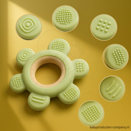 Bijtring – siliconen & hout, bloemvorm