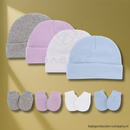 Babysetje katoen - muts + krabwantjes