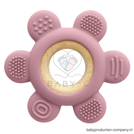 Bijtring – siliconen & hout, bloemvorm