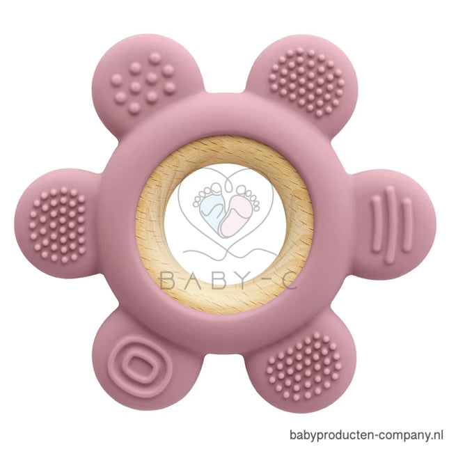 Bijtring – siliconen & hout, bloemvorm